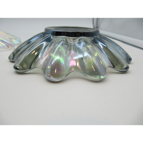 Two Vtg MCM Iridescent Celestial Carnival Trinket Dish Flower Art Glass - Picture 4 of 11